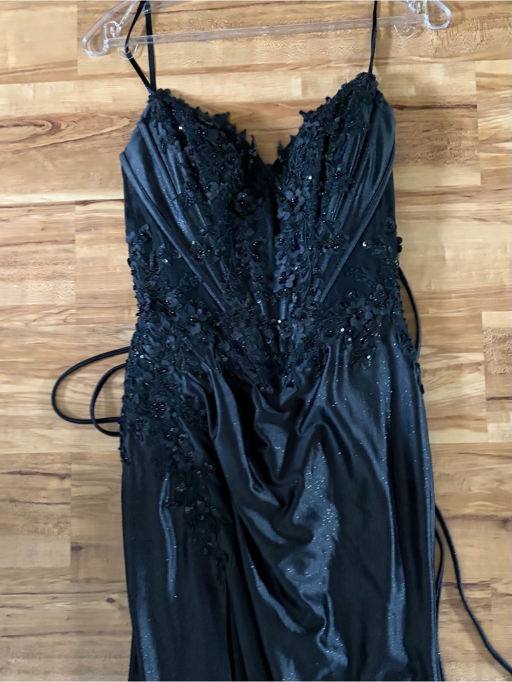 Strapless Black Beaded Lace-Appliqué Evening Dress or Prom dress